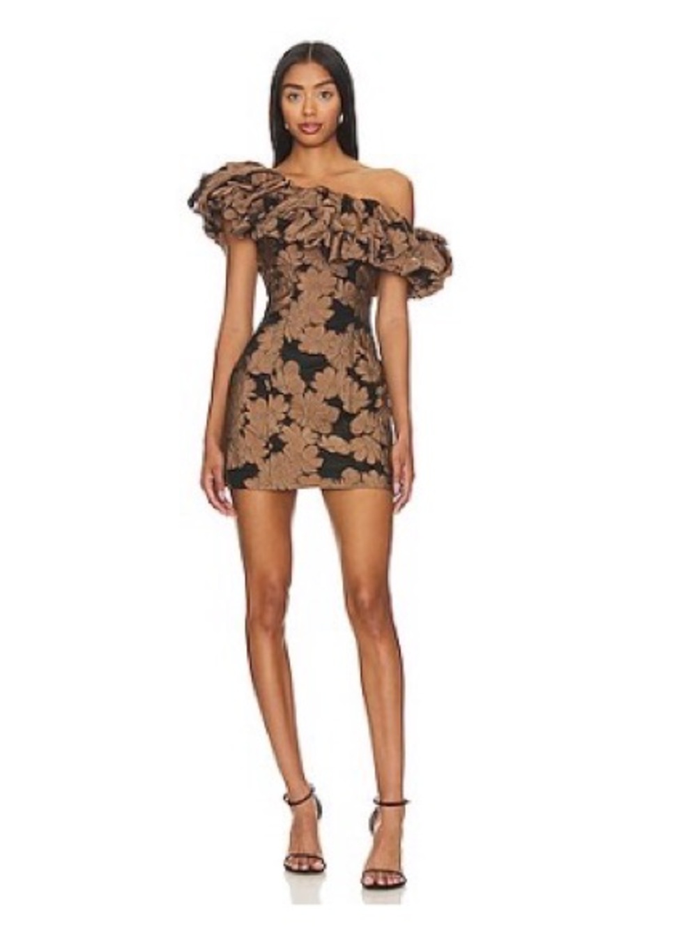 Elliatt Manchester One Shoulder Formal Dress in Chocolate Brown